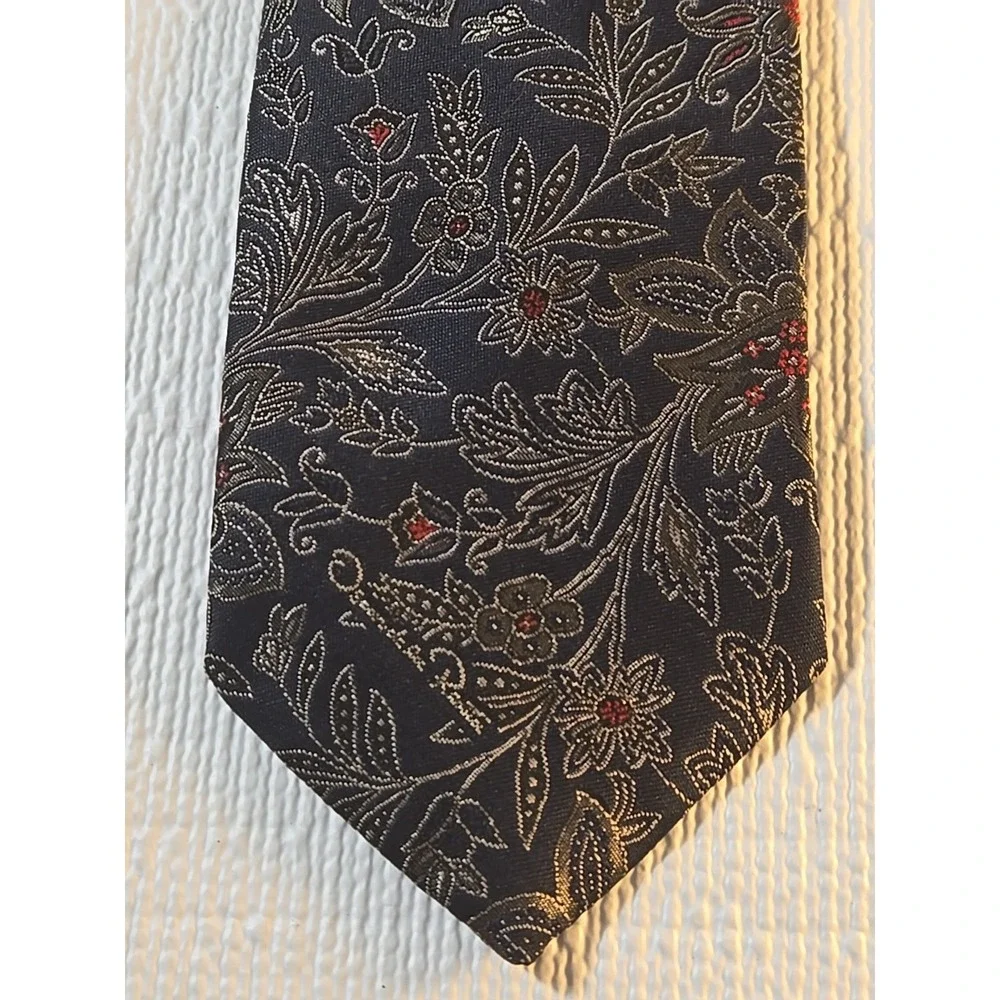 Vtg Oscar de la Renta Silk Tie Blue Gold Paisley 57